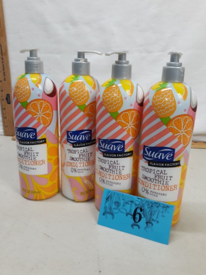 four bottles Suave Tropical Fruit Smoothie conditioner