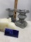 Two glass candle pillar holders, rabbit candle
