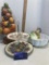 Tower of fruit ceramic décor, 2-tier fruit motif plate, chicken bundt pan fruit/vegetable bowl
