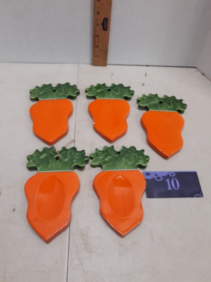Set of five hand made carrot spoon rests, ceramic