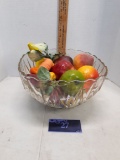 large glass bowl with fake fruit