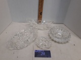 two glass ashtrays, glass divided dish, glass serving oval