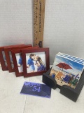 Two sets of coasters, beach scene in holder, kids, 4 per set