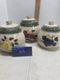 Set of Three canisters, Kenyield handpainted, fruit motif