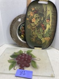 Fruit theme tempered glass cutting board, vintage tray, plastic chargers