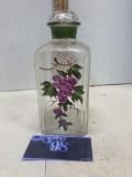 Square decanter bottle and stopper with hand painted grapes