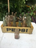 Old Plastic Yellow Pepsi Crate with Bottles/1 Pet Milk Jar