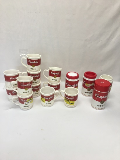 Box Lot/Plastic Campbells Soup Mugs, ETC