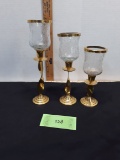 Set of 3 Brass & Glass Votive Candle sticks