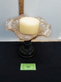 Large metal and glass candle holder w/3 wick candle