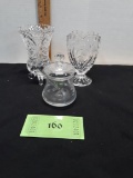 Small Crystal heart vase, small crystal vase w/legs, glass sugar dish