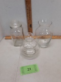 Glass Vase, 2 glass candy jars with lids