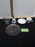25th Wedding bell, plate, cup and saucer, class candle holder