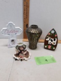 Precious Moments Children cross, Wooden iron, Vase, little girl statue