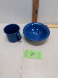 Blue Speckled Bowl and Cup