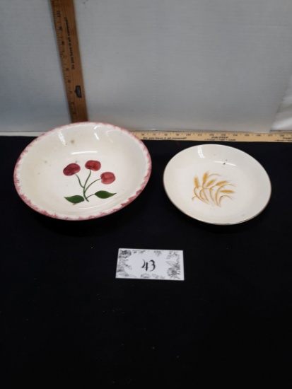 Blue Ridge Bowl w/cherries, Antique Wheat Bowl Trimmed in 22K gold, marked