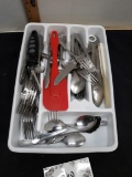 Misc Kitchen flatware, plastic organizer