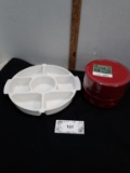 3 pk Holiday Time Plastic Bowls /lids, Divided Plastic Serving Container