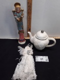 Wooden Angel, Handmade Angel, White Ceramic Tea Pot