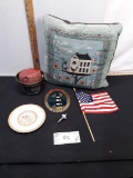 Metal Candle holder, American Flag, Lighthouse Stained Glass, Action Plate, Decor Birdhouse Pillow