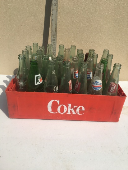 Red Plastic Coke Crate with Bottles