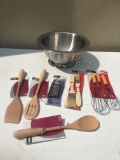 Box Lot/Very Nice Colander, Wooden Spoons, Spatula, ETC