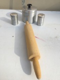 Box Lot/Rolling Pin, Grease Container, Salt & Pepper Shakers