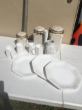 Box Lot/Canister Set, White Glasses, ETC