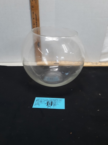 Large Round Glass Bowl w/ship etching