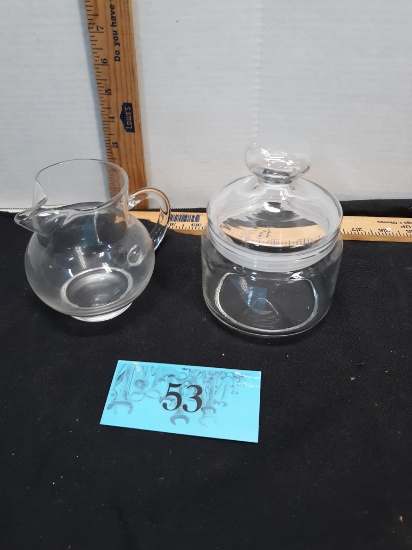 Small Glass Creamer, Small glass candy dish w/lid