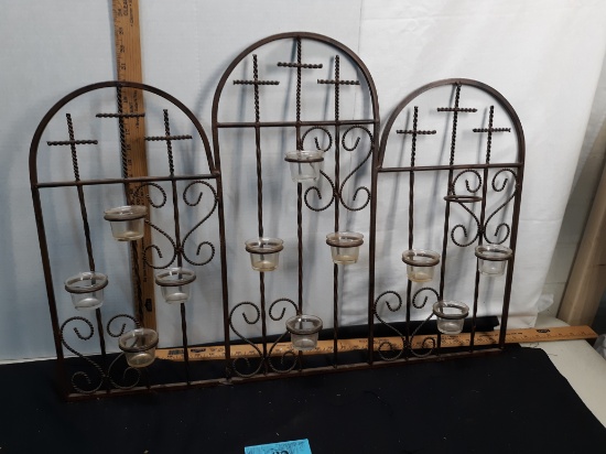 Metal Arch Wall Decor w/candles, missing one votive