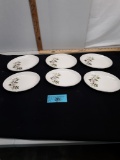 6 pc Decorative Porcelain Plates, Rose Design, Trimmed in Silver