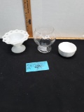 Milk Glass Soap Dish, glass candle holder, Shelton sugar dish