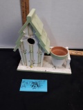 Wooden birdhouse w/ small planter