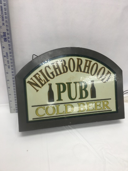 Approx 10in Tall Neighborhood Pub Cold Beer Lighted Metal Sign