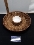 raffia chip holder with ceramic dip holder insert