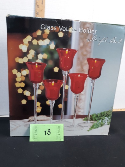 5 Red Stemmed Glass Votive Holders