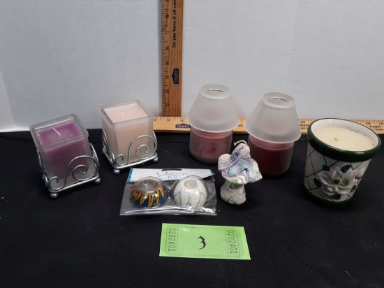 Misc Candle Lot, Candle Balls, mushroom candle, candles with shades, candles w/shades