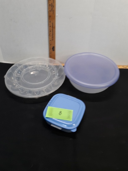 Plastic containers, egg, bowls