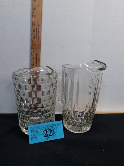 Pitcher Lot, 1 Stacked Cubed Indian Glass, 1 w/pattern