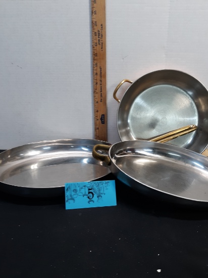 Set of 3 Pans, Brass Handles