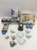 Box Lot of Stuff/Porcelain Butter Keeper, Salt & Pepper Shakers, Spoon Rests, ETC.