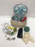 Vintage Dritz Wicker Sewing Basket with Contents