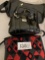 Three purses, Two black (one alligator print liz claiborne, one liz and co) and one red and black br