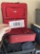 Suitcases, Large red, small red, black duffel