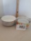 set of three plus one enamel steel bowls