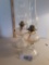 2 Oil Lamps w/chimneys, 1 hand blown chimney, 1 Home Sweet Home Chimney