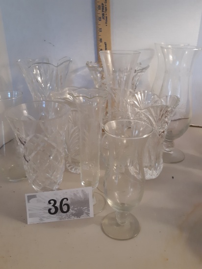 Crystal and cut glass vase lot, clear