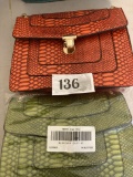 two purses, mellow world snake skin texture, Orange and Olive