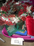 Christmas Bin, Wreath, plush, ornaments, bulbs, etc